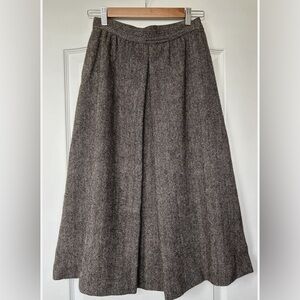 Vintage Lands End Pleated Grey Wool Midi Skirt